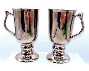 Set of 2VTG Hall Footed Pedestal Irish Coffee Platinum Silver 1272 Mug USA